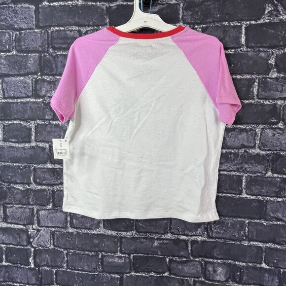 Disney XL 14 Stitch Raglan Graphic T-shirt White pink Cropped X-Large - Picture 5 of 5